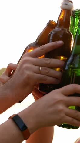 Men Drinking Beer at Sunset Closeup Men Drinking Beer at Sunset Closeup