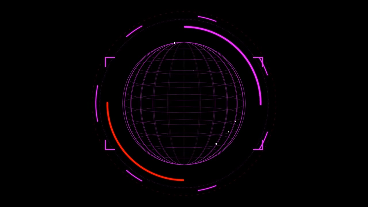 Rotating Digital Globe Wireframe with HUD Interface