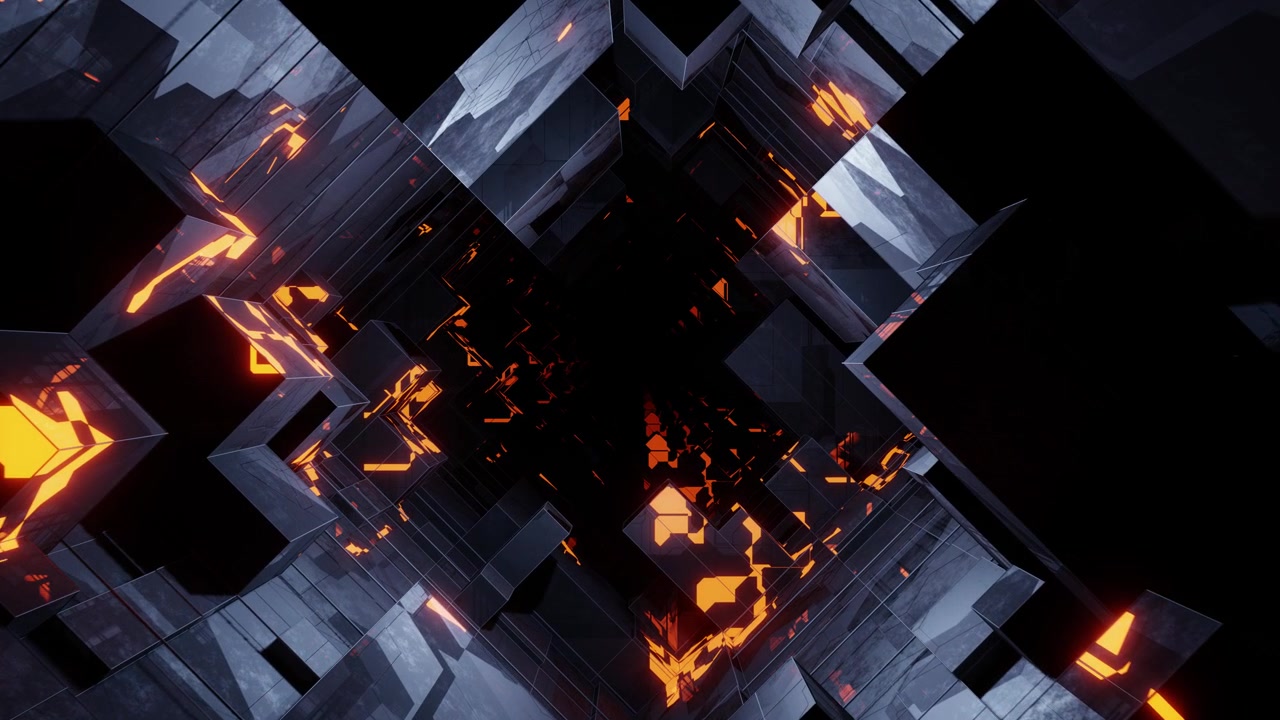 Abstract Futuristic Glowing Geometric Tunnel with Dark Metallic Surfaces