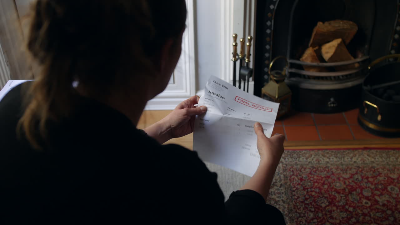 una mujer irreconocible abriendo una carta de deuda