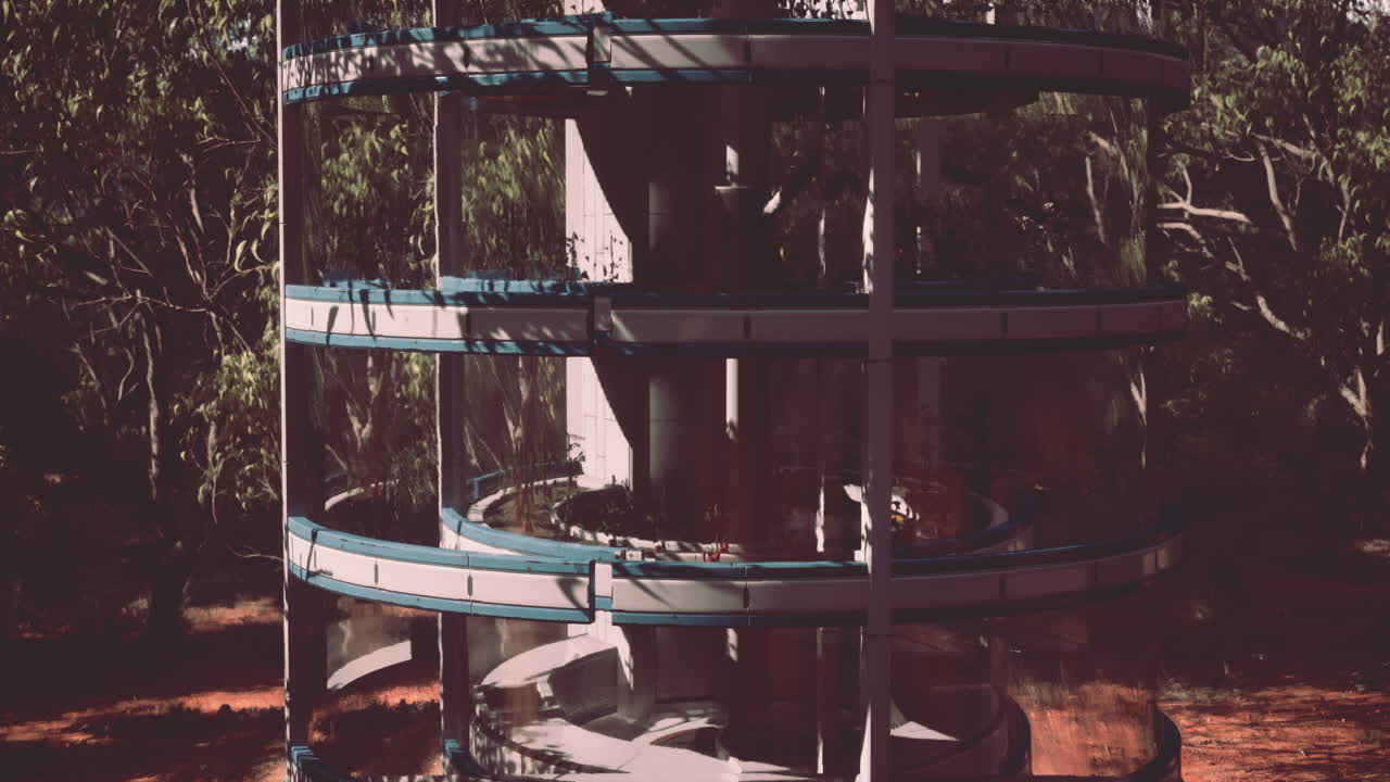 torre en espiral futurista en un bosque