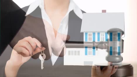 digital animation of female real estate agent holding the house key 4k