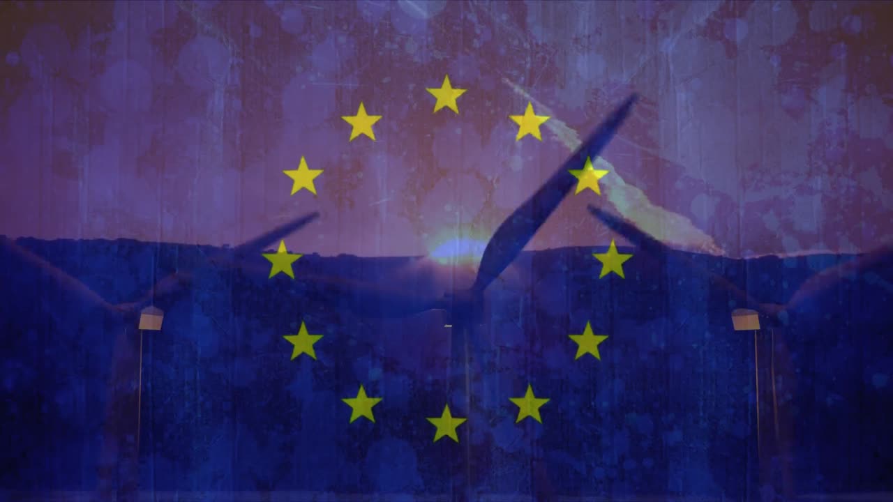 Bandiera dell'UE con mulini a vento