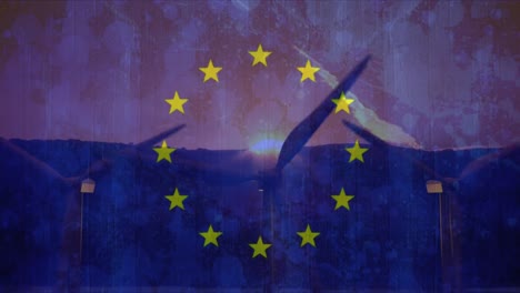 Flagge-Der-EU-Mit-Windmühlen