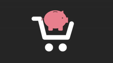 shopping cart with piggy bank - savings concept