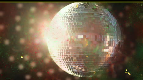 spinning mirrored disco ball reflecting colorful light tiles and sparkling haze in 3d party scene