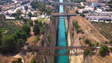 corinth canal filmed from drone view