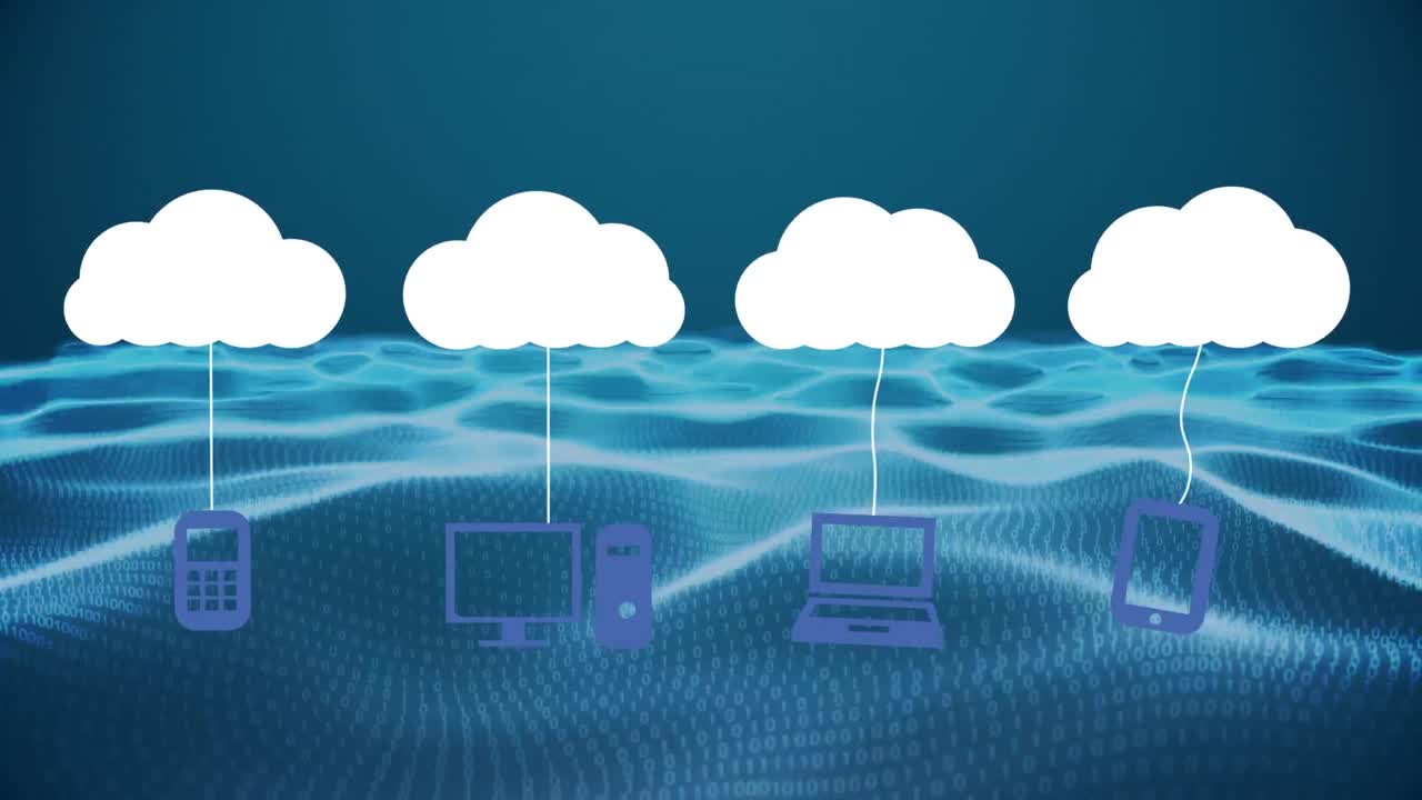 어두운 배경 위의 구름 아이콘과 파동의 애니메이션