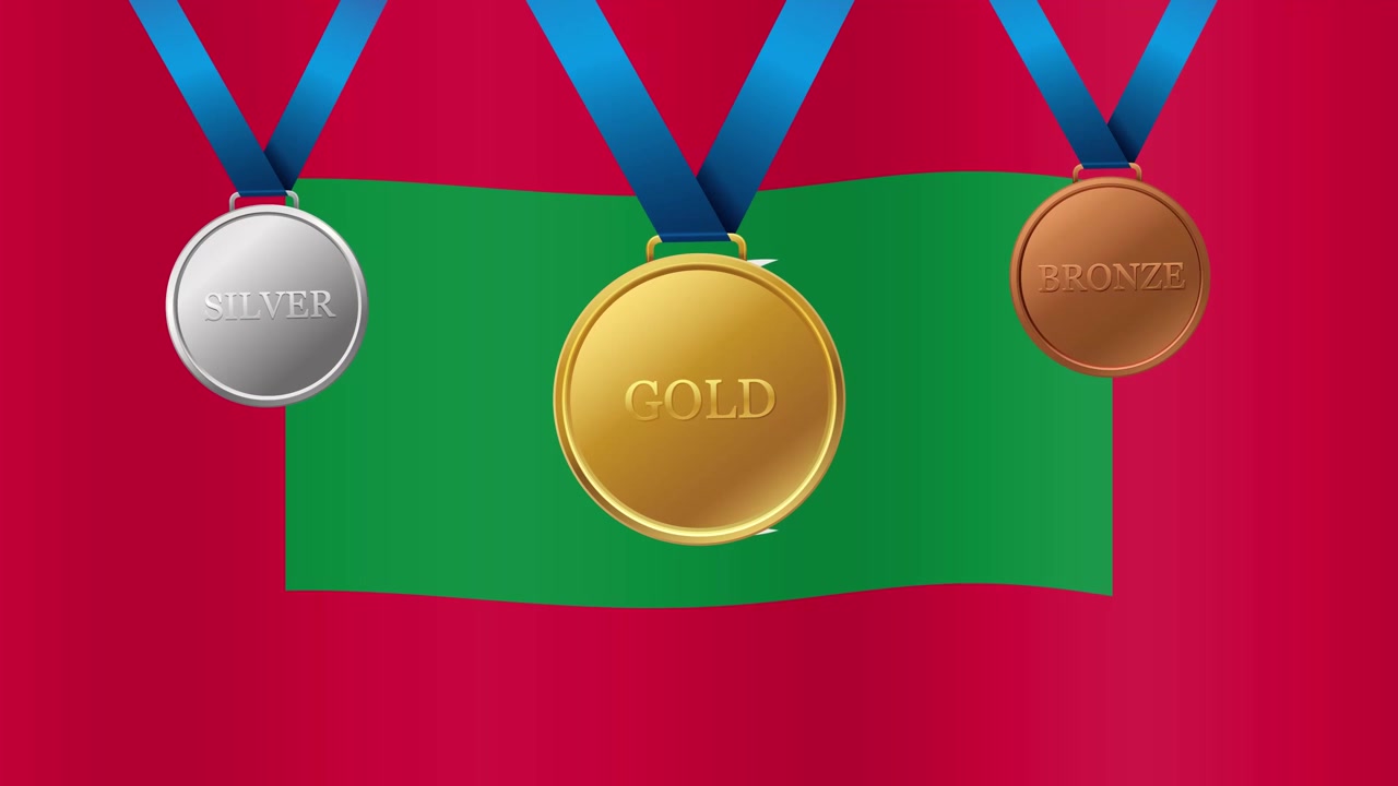 Sfondo animato con la bandiera delle Maldive e medaglie d'oro, argento e bronzo appese a nastri blu
