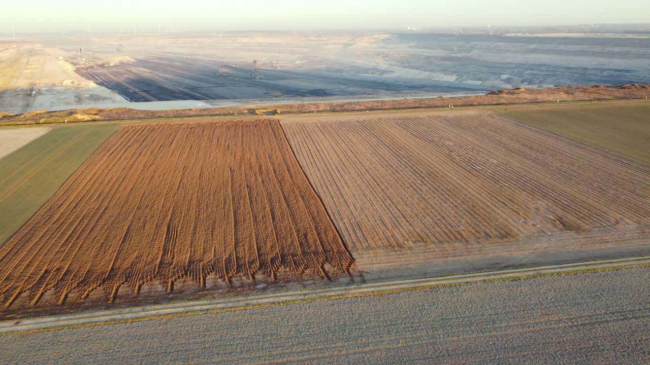 Open Pit Coal Mine and Farmland Landscape