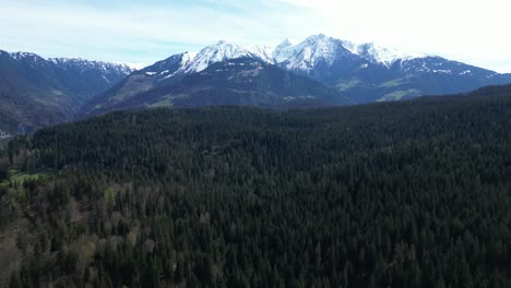 Profile-view-of-Fronalpstock-mountains-during-morning-in-Glarus,-Switzerland-with-forest-view-in-foreground