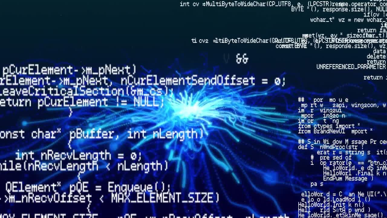 Animation of data processing on black background with blue lines