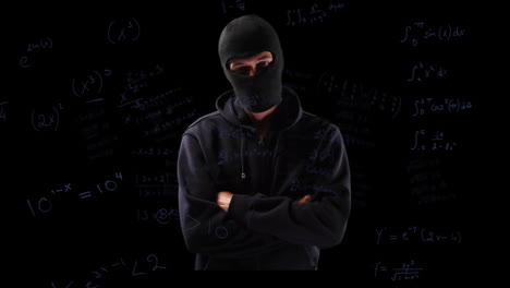 animation of mathematical equations over hacker in balaclava