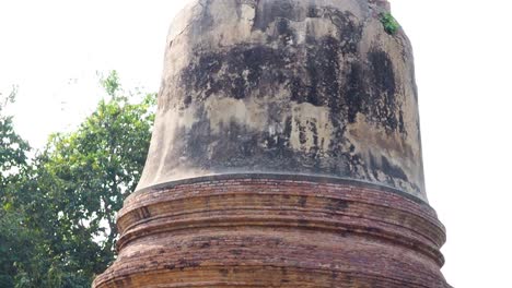 camera zooms in on an ancient brick pagoda