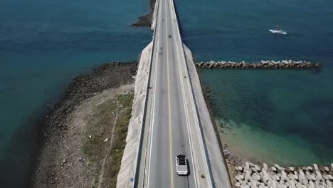 drone shot of the longest bridge in taiwan located in penghu island.