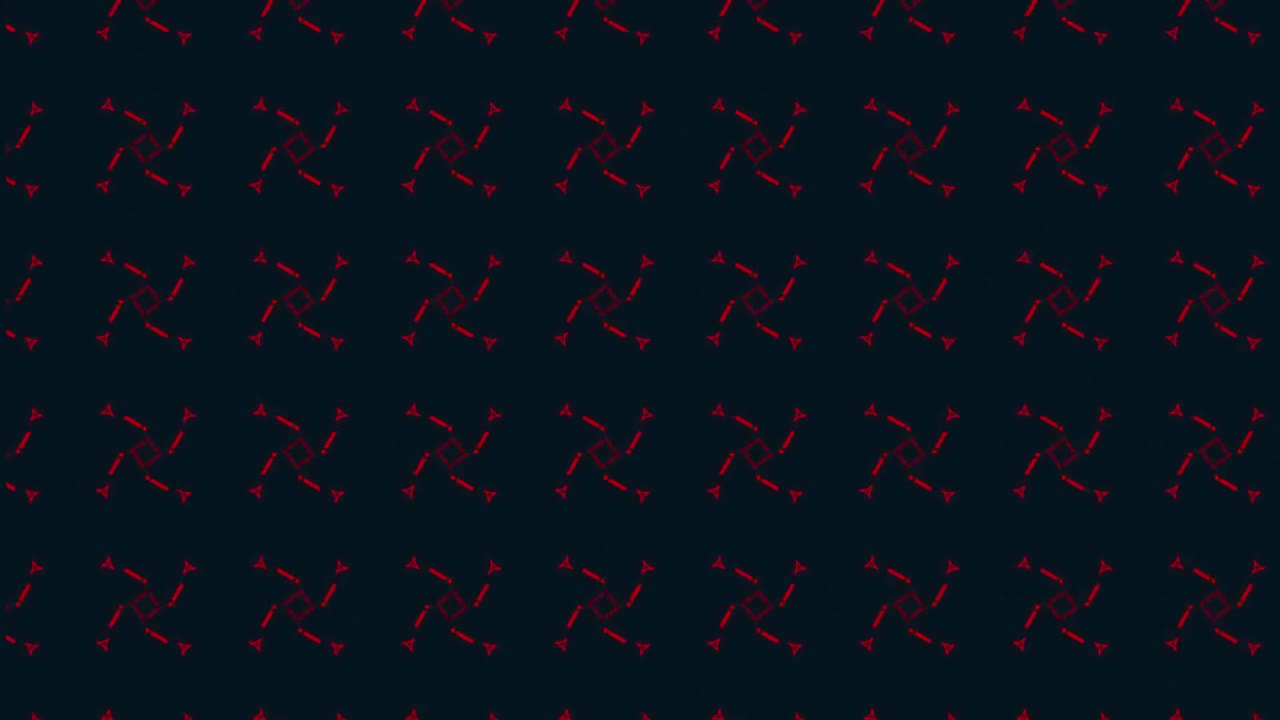 Animation of retro hypnotic motion of multiple rows of abstract red shapes