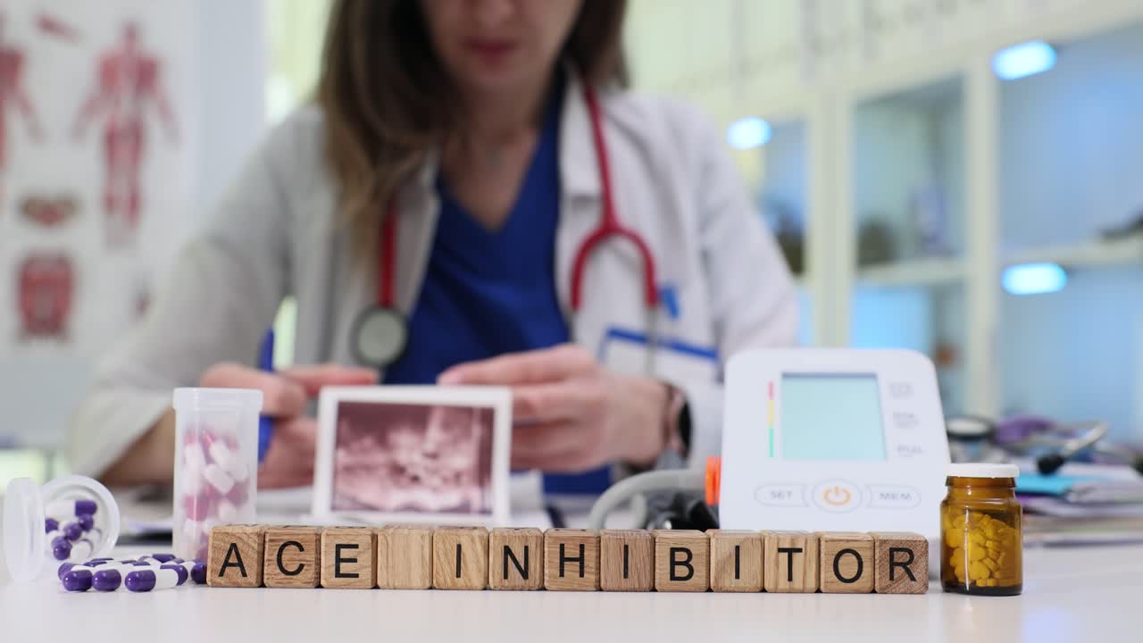 ACE Inhibitor Medication on Doctor's Desk with Medical Professional