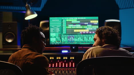 Pleased artist and tracking engineer doing high five gesture
