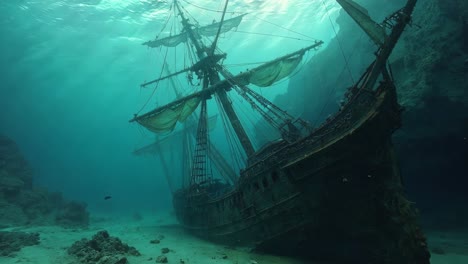 versunkenes piratenschiff im tiefen meer