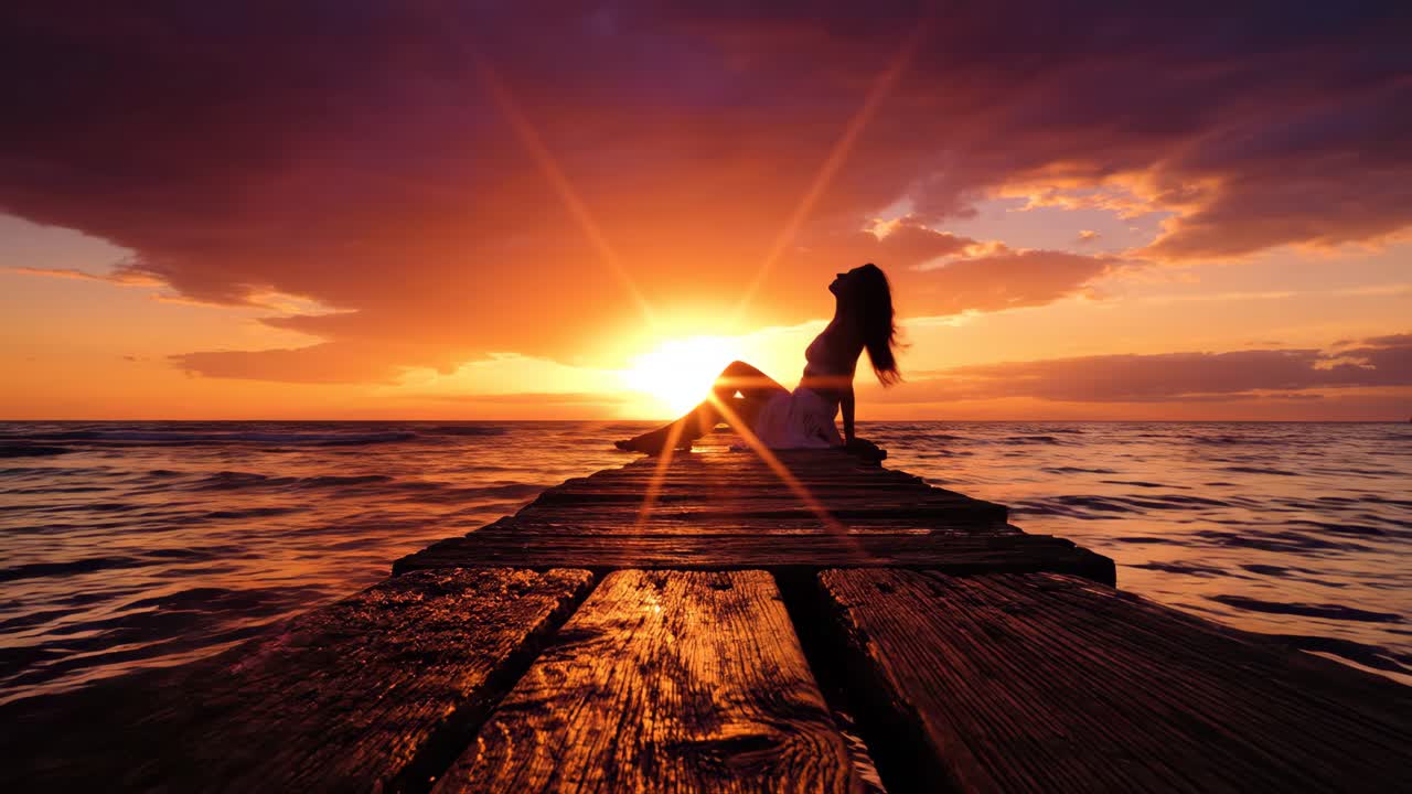 Woman enjoying a serene sunset on a pier