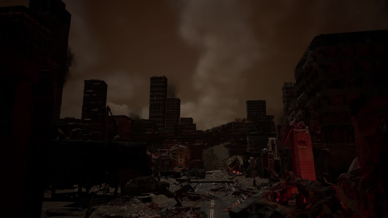 전쟁이 끝난 후의 폐허가 된 도시 개념