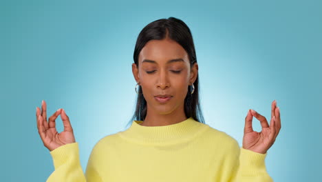 lotus, hands or woman in meditation in studio