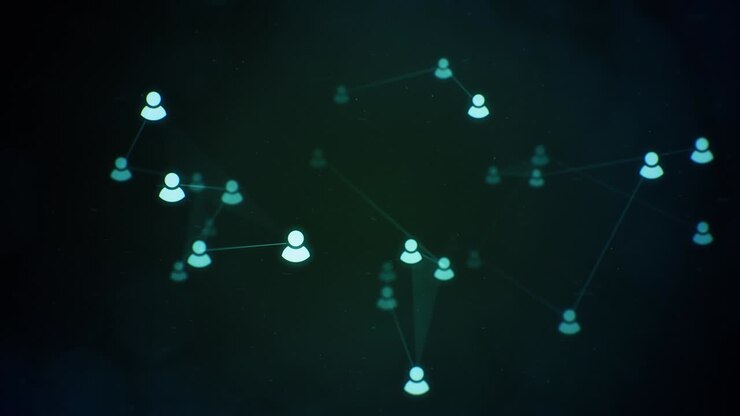 Immagini profilo rotanti di social network su sfondo verde scuro