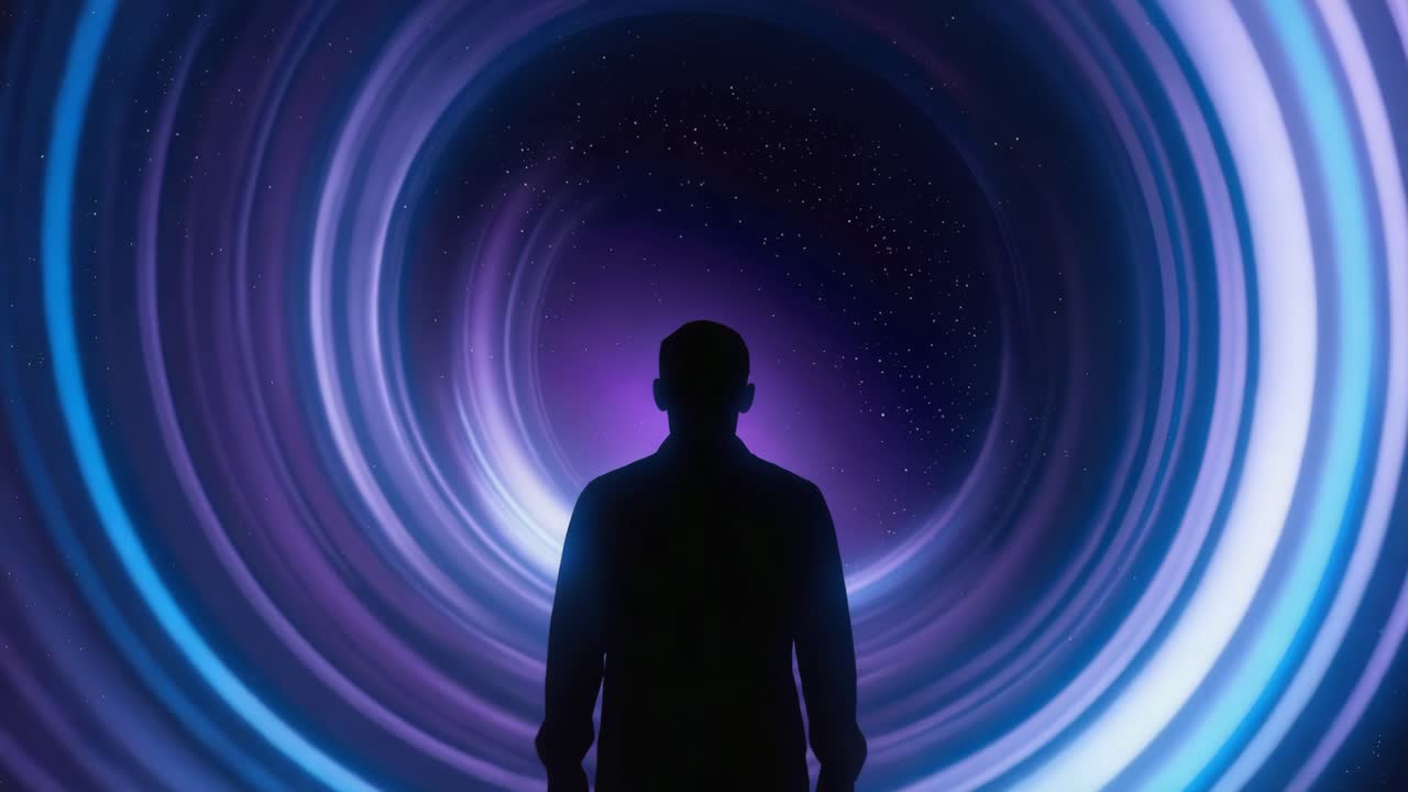 Silhouette Facing Cosmic Vortex