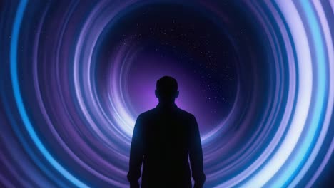 silhouette facing cosmic vortex
