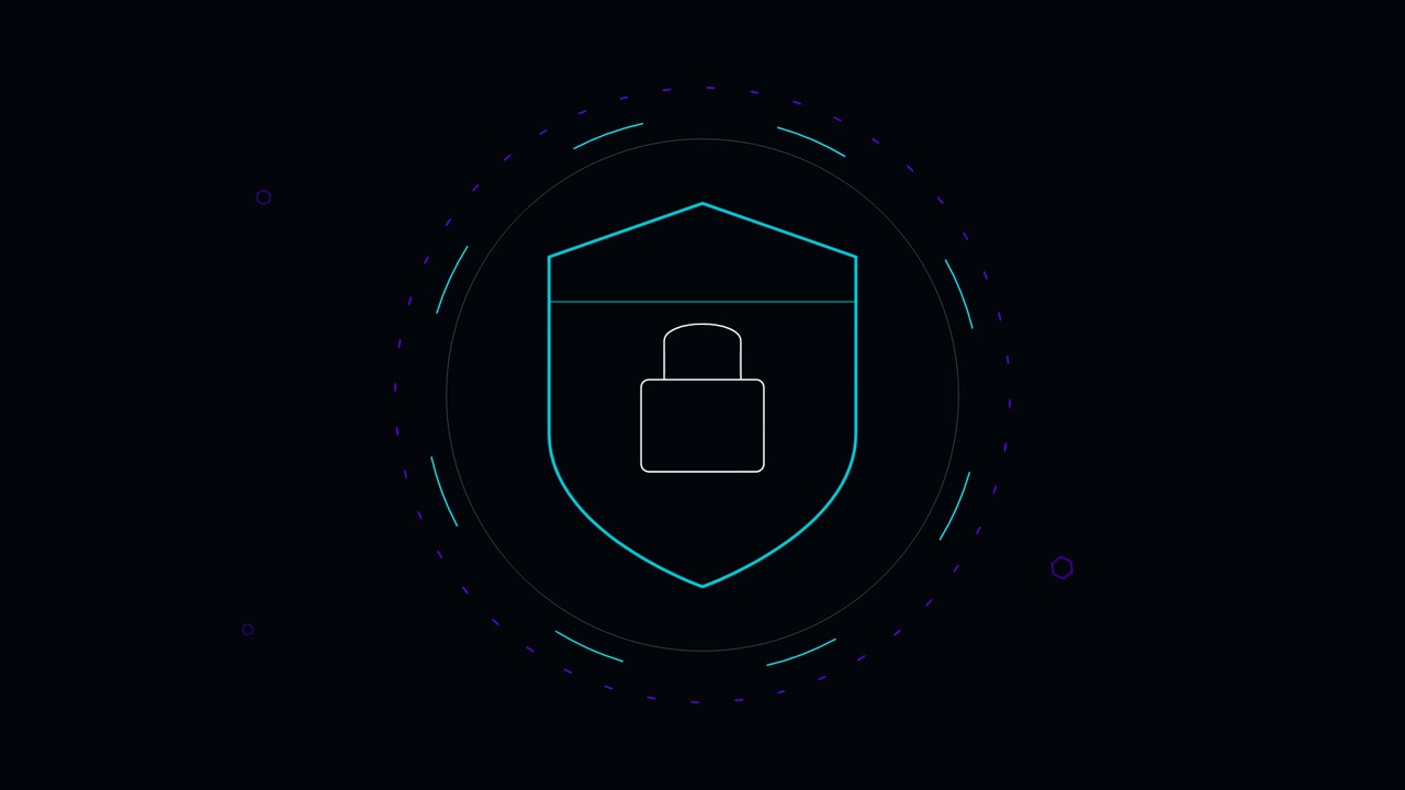 Digital Security Shield Icon Animation on Dark Background
