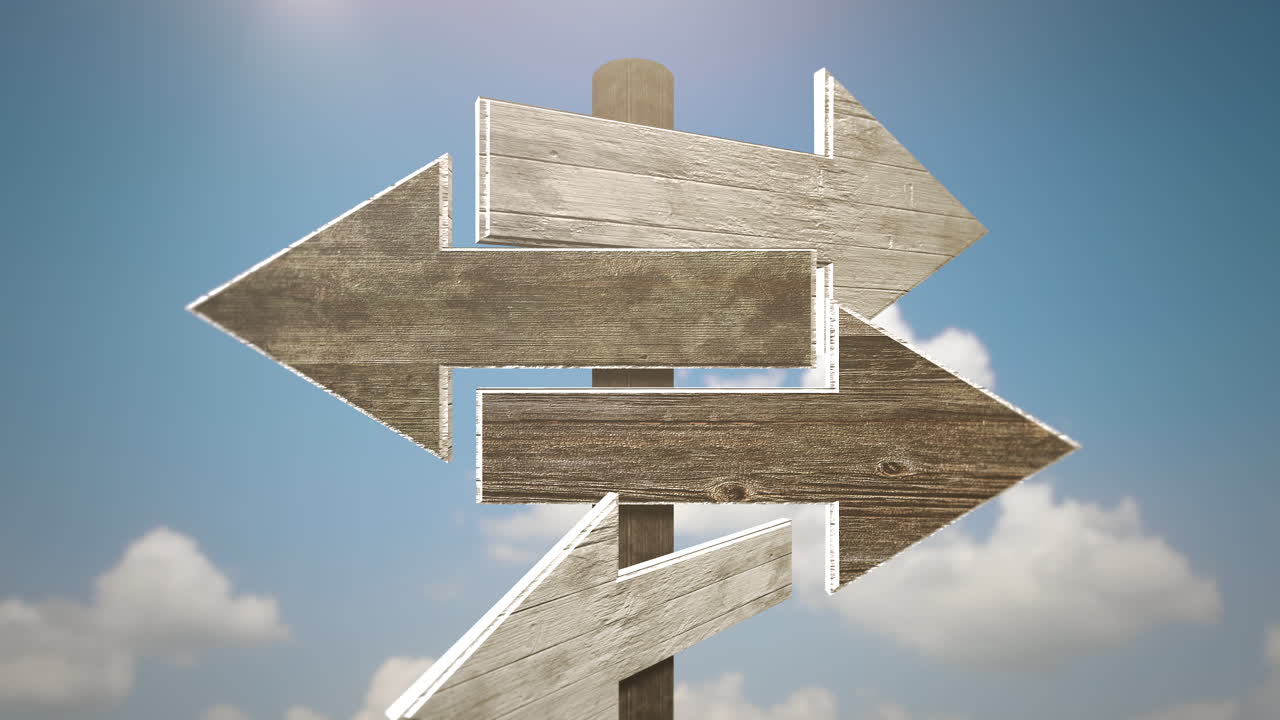 푸른 하늘이 있는 도로의 방향 표시기