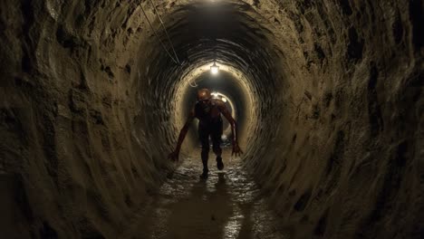 a journey through the depths: exploring the dark, wet tunnels where shadows and light intertwine, capturing the struggles of life underground