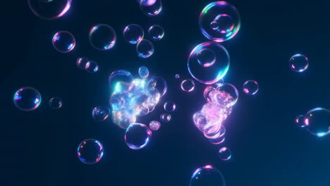 colorful iridescent bubbles on a dark blue background