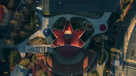 cenital view the three wise men house in ibi alicante drone at sunset