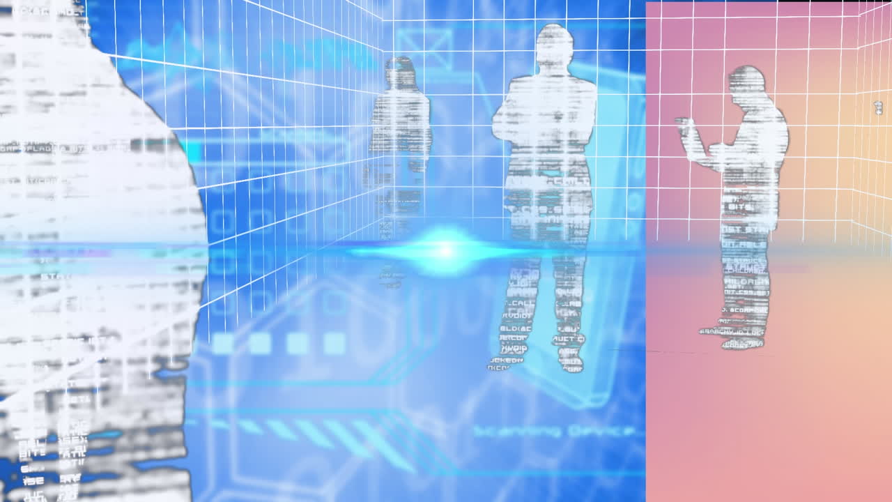 파란색 배경의 모양 위에 데이터 처리의 애니메이션