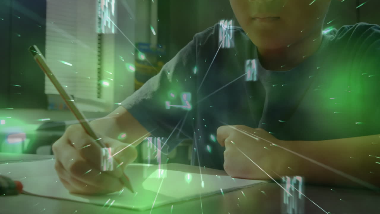 아시아 학교 소년에 대한 빛의 흔적과 모양의 애니메이션