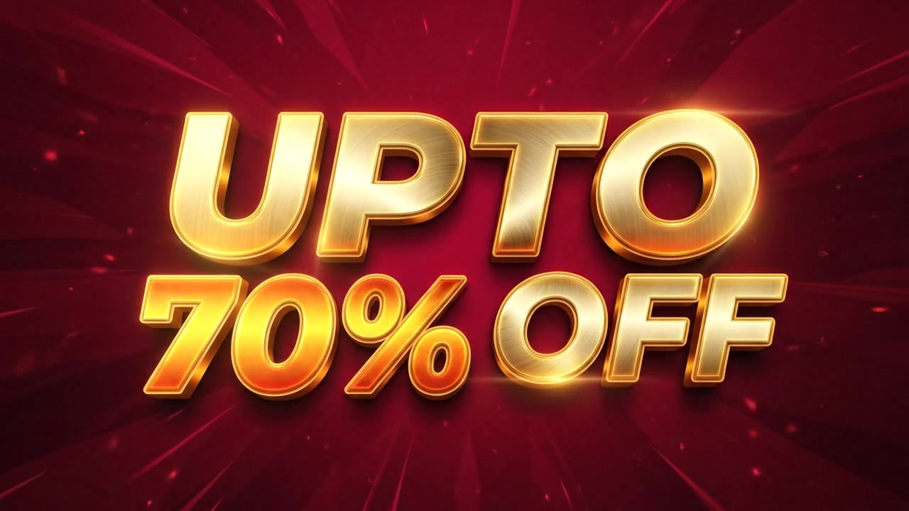 Upto 70% Off Promotional Text Banner Animation With Vibrant 3D Typography