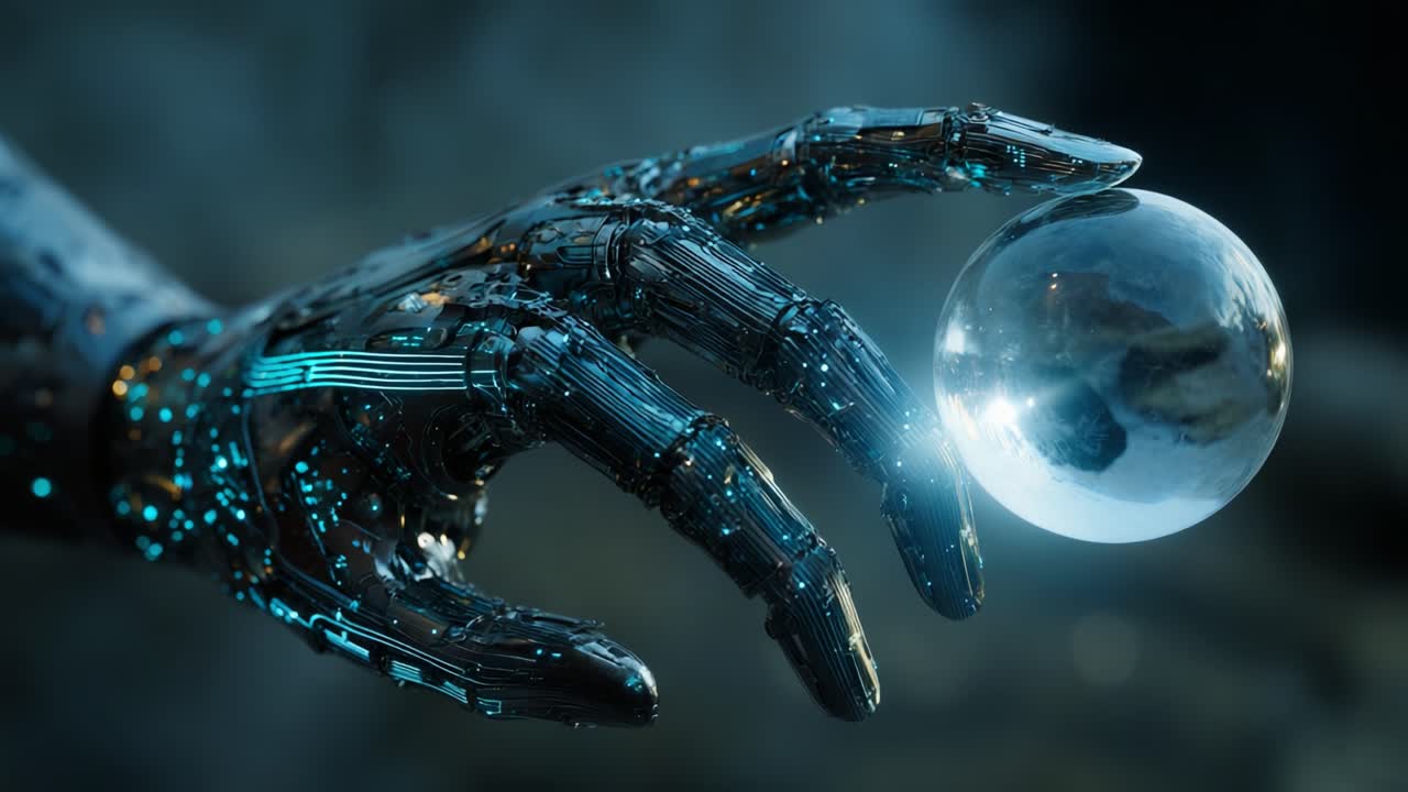 Futuristic Robot Hand Holding a Glowing Sphere