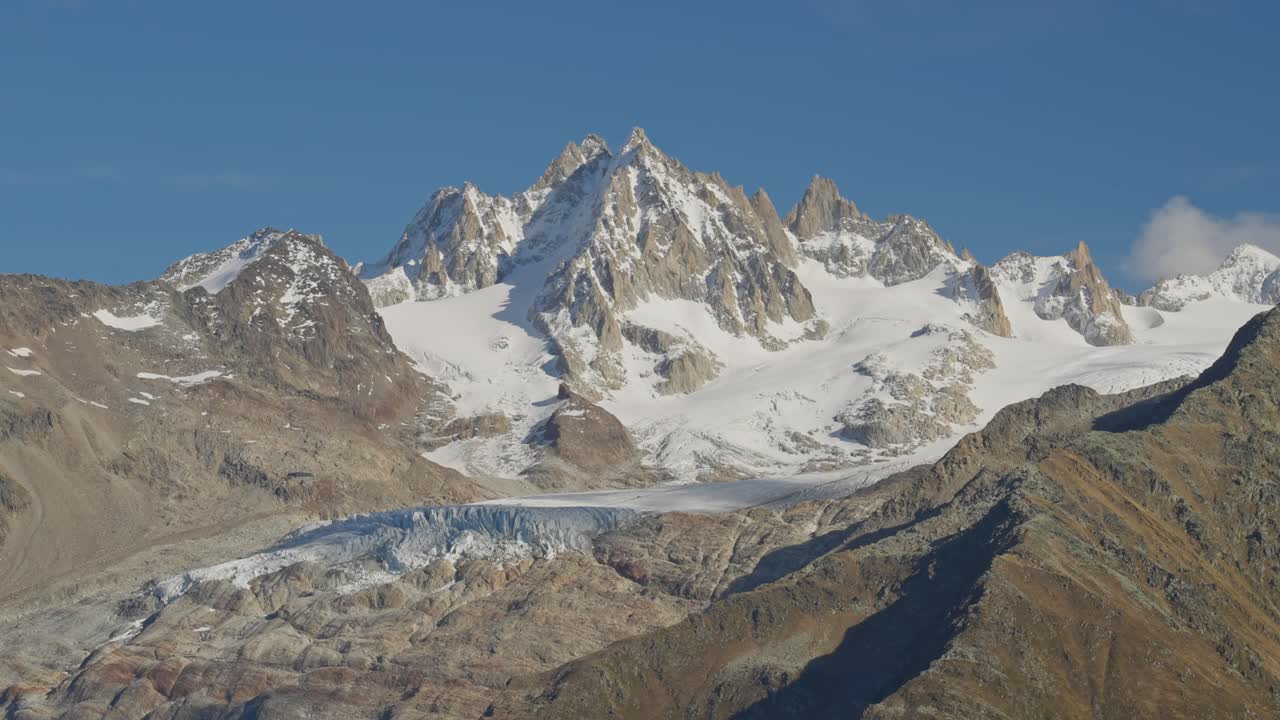 Retreating ice glacier due to global warming in France Alps