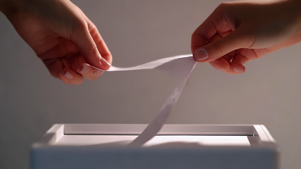 Casting a Vote: A Close-Up of Hands Involved in the Voting Process as a Ballot is Being Inserted into a Ballot Box, Symbolizing Civic Engagement and Democracy