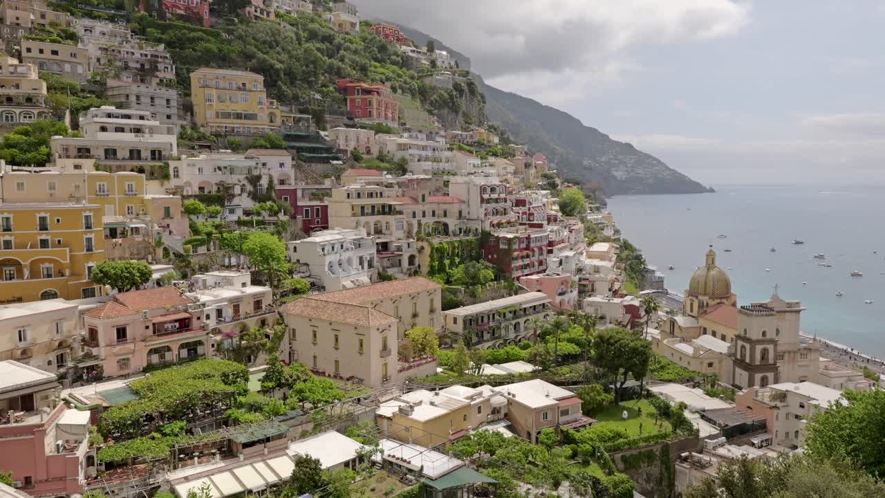 View on Positano and the Church of Santa Maria Assunta from above