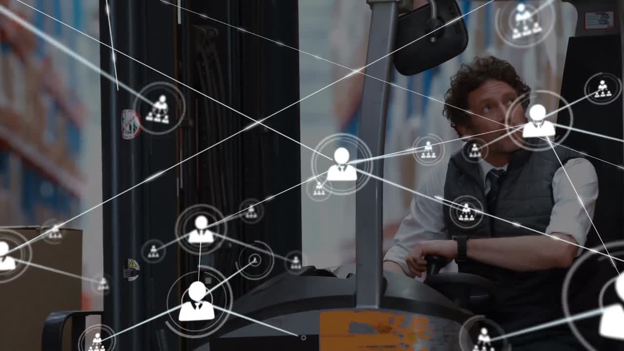 animación de la red de conexiones sobre el hombre caucásico en el almacén