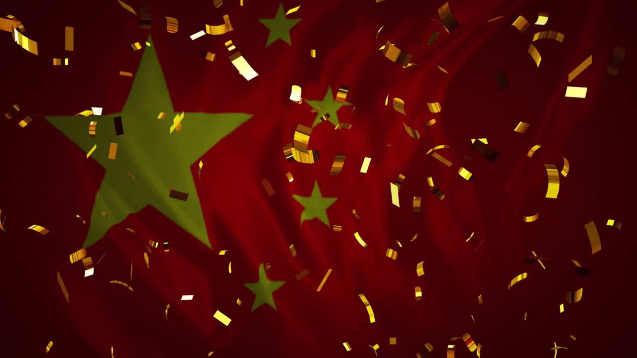 중국  ⁇ 발 위에 떨어지는 콘페티의 애니메이션