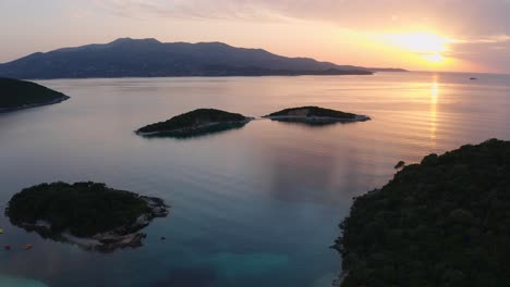 amazing-sunset-over-seascape-in-Albanian-Riviera,-at-Ksamil-coastline