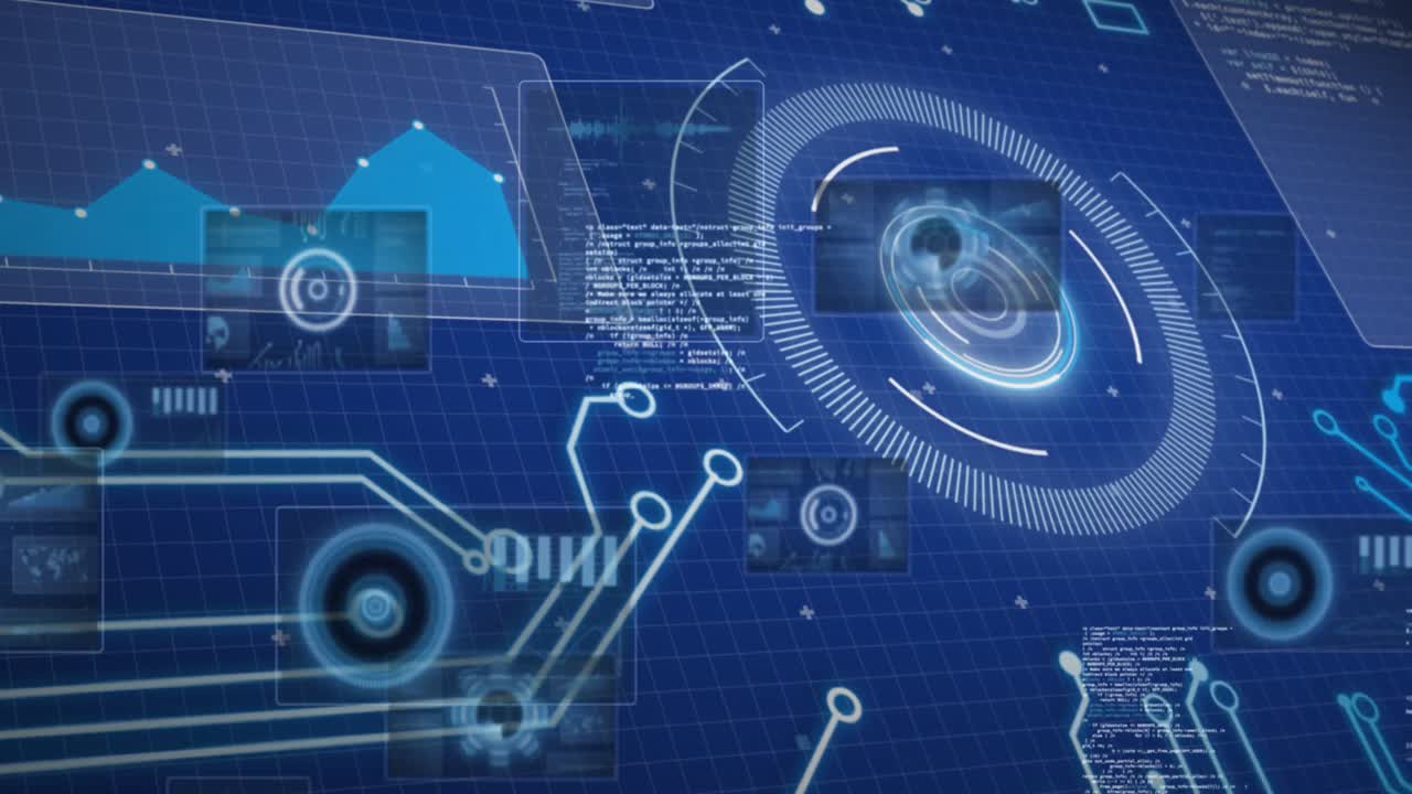 animación de iconos digitales y procesamiento de datos en la interfaz