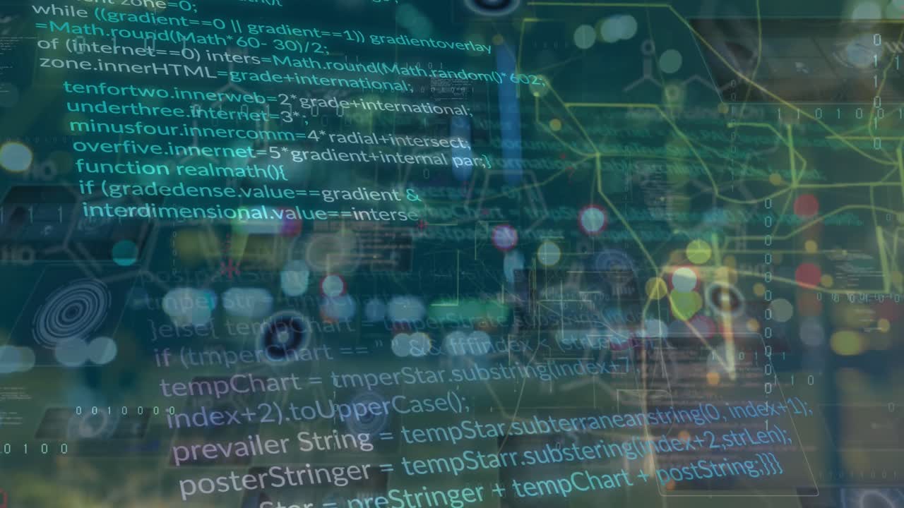 도시 풍경 위의 금융 데이터 처리 애니메이션