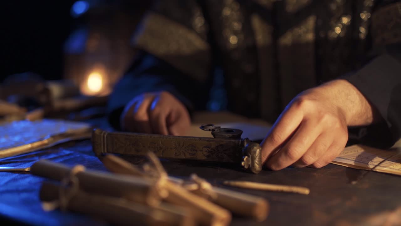 Historical letter writing. Communication in ancient times. Historical period scene.