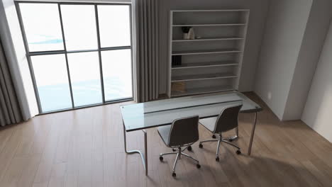 modern empty office space with glass desk and minimalist furniture