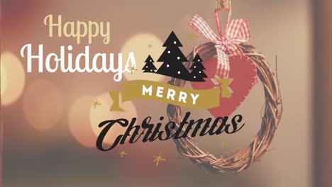 A-digital-composite-of-a-happy-holidays-text-banner-and-a-christmas-wreath-decoration