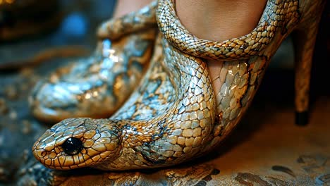 high heel shoe designed as a snake